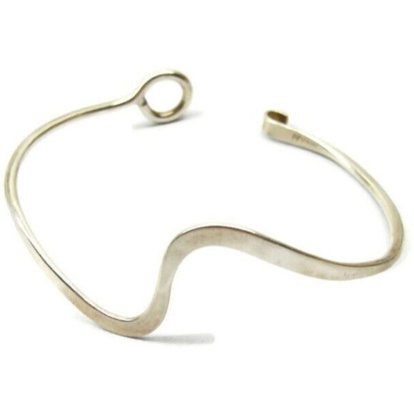 Single Wave Curved Latch Bangle Bracelet Hallmark DP Sterling Silver 925 Patina - Picture 3 of 12